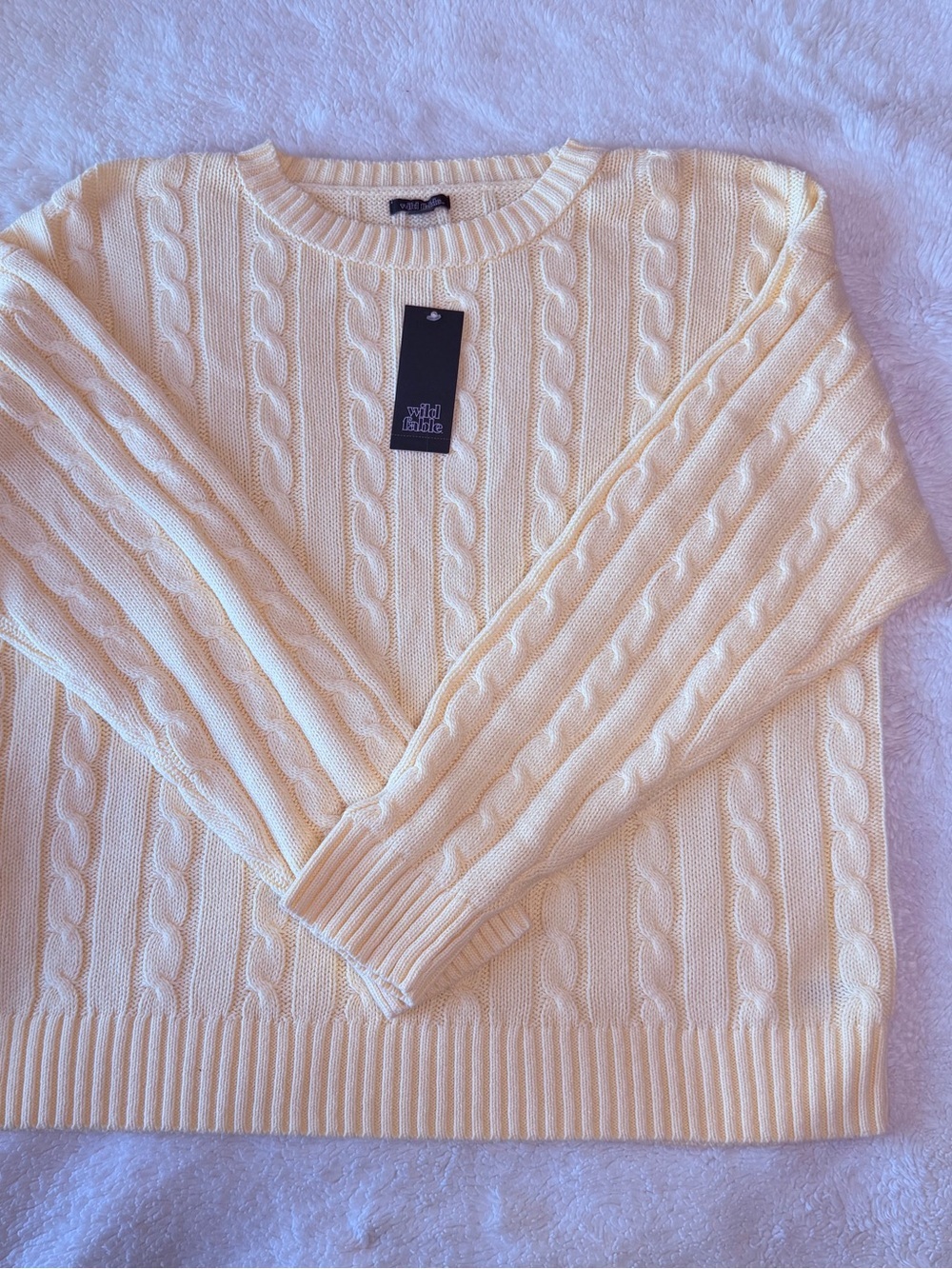 wild fable Yellow/Pid Cable Knit Crewneck Sweater